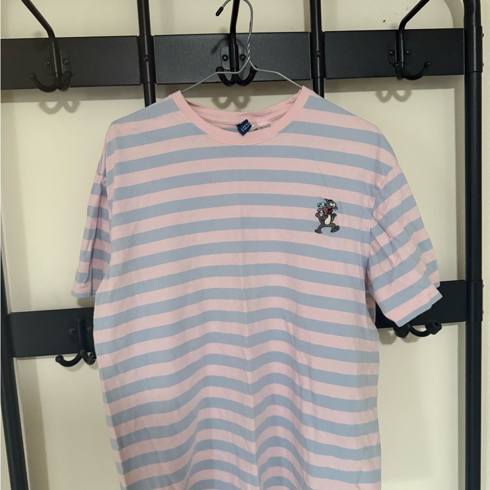 The Simpsons Itchy And Scratchy Divided Pink And Grey Striped Shirt